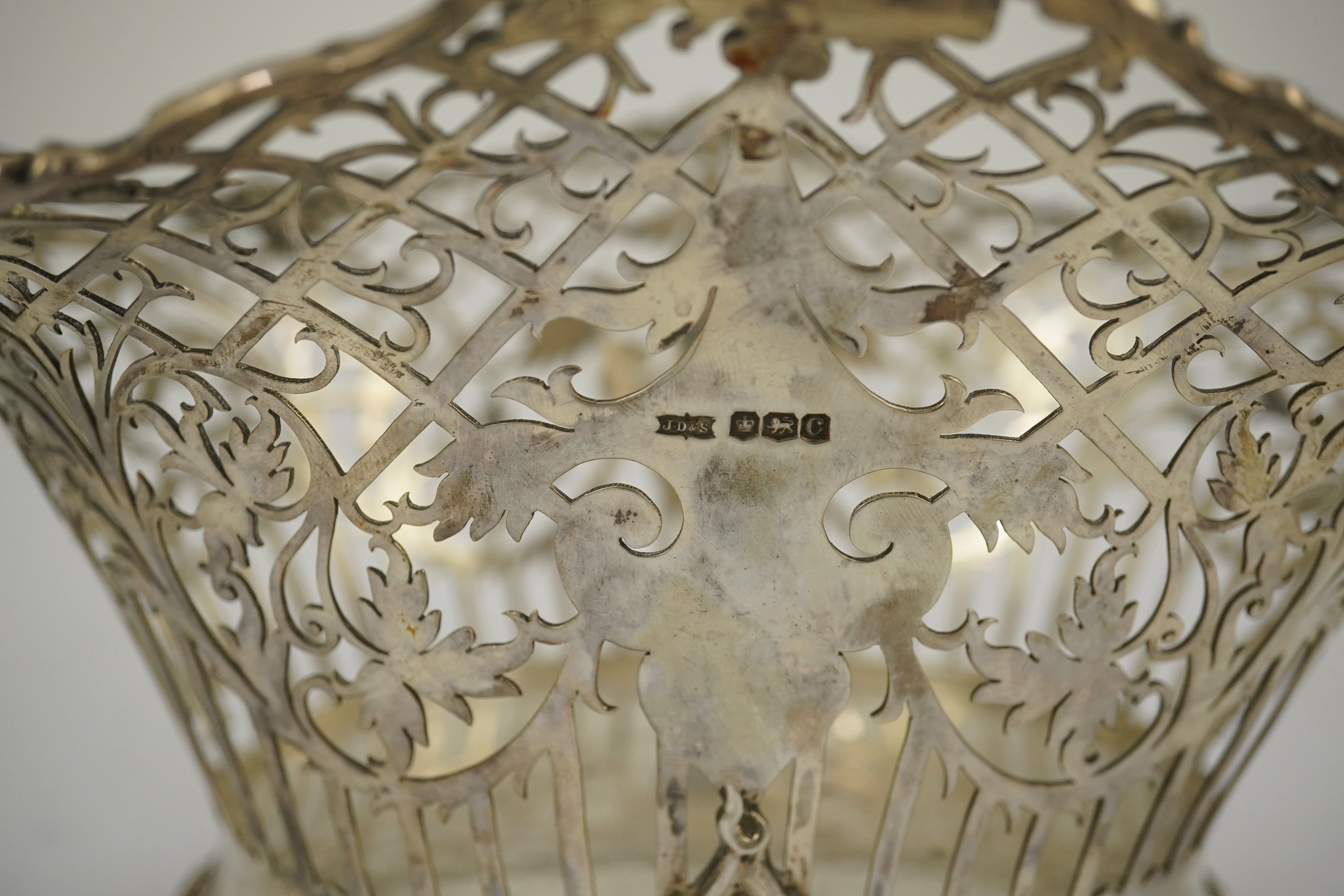 A George V pierced silver oval bowl, by James Dixon & Sons